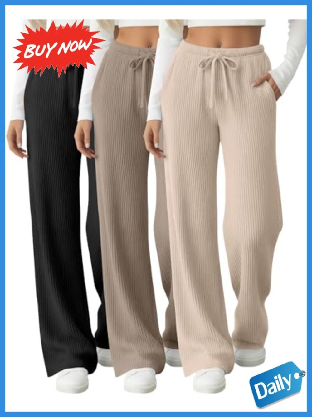 Women's Ribbed Knit Wide Leg Lounge Pants Drawstring Yoga Sweatpants